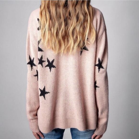 Zadig & Voltaire Mirka Stars Intarsia Blush Cashmere Cardigan Sweater Size XS - Picture 2 of 16